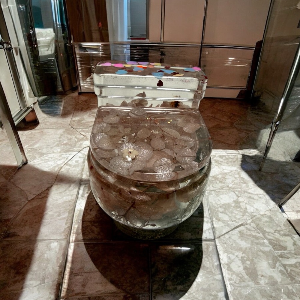 Elegant Transparent Toilet Jewelry organizer with Floral Design
